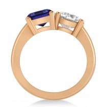 Emerald/Round Diamond & Blue Sapphire Toi et Moi Ring 14k Rose Gold (4.50ct)