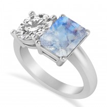 Emerald/Round Diamond & Moonstone Toi et Moi Ring 18k White Gold (4.50ct)