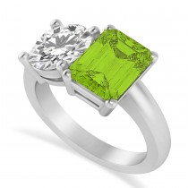 Emerald/Round Diamond & Peridot Toi et Moi Ring 14k White Gold (4.50ct)