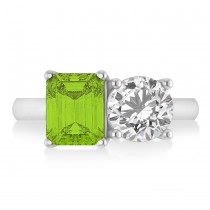 Emerald/Round Diamond & Peridot Toi et Moi Ring 14k White Gold (4.50ct)