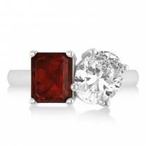 Emerald/Oval Diamond & Garnet Toi et Moi Ring 14k White Gold (5.50ct)