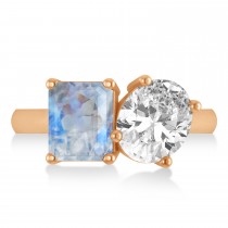 Emerald/Oval Diamond & Moonstone Toi et Moi Ring 18k Rose Gold (5.50ct)