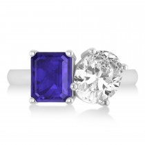 Emerald/Oval Diamond & Tanzanite Toi et Moi Ring 14k White Gold (5.50ct)