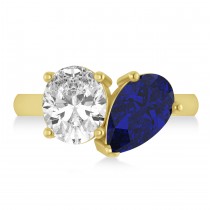 Pear/Oval Diamond & Blue Sapphire Toi et Moi Ring 14k Yellow Gold (6.00ct)
