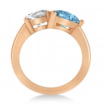 Pear/Oval Diamond & Blue Topaz Toi et Moi Ring 14k Rose Gold (6.00ct)