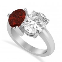 Pear/Oval Diamond & Garnet Toi et Moi Ring 14k White Gold (6.00ct)