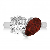 Pear/Oval Diamond & Garnet Toi et Moi Ring 14k White Gold (6.00ct)