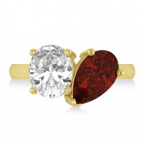 Pear/Oval Diamond & Garnet Toi et Moi Ring 14k Yellow Gold (6.00ct)
