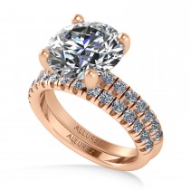 Round Moissanite Diamond Solitaire Ring Bridal Set 14K Rose Gold (4.37ct)