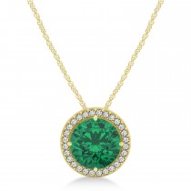 Lab Emerald Floating Solitaire Halo Pendant Necklace 14k Yellow Gold (2.04ct)