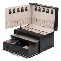 Women's 2 Drawer Genuine Leather Jewelry Box w/ Mirror Travel Case