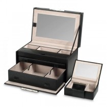 Women's 2 Drawer Genuine Leather Jewelry Box w/ Mirror Travel Case