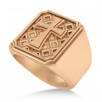 Mens Novelty Cross Ring in 14k Rose Gold