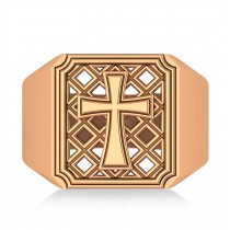 Mens Novelty Cross Ring in 14k Rose Gold