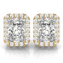 Emerald Cut Lab Diamond Halo Earrings 14k Yellow Gold (2.42ct)