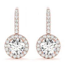 Round Diamond Halo Dangling Earrings 14k Rose Gold (0.73ct)