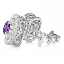 Double Halo Amethyst & Diamond Earrings 14k White Gold (1.36ct)