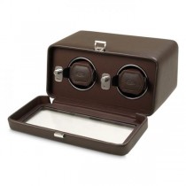 Men's Double Watch Winder in Faux Leather with Glass Front Cover