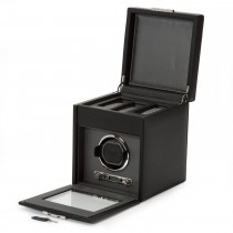 WOLF Viceroy Men's Single Watch Winder 3 Timepiece Storage Faux Leather Glass Door