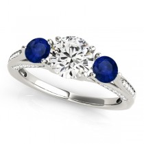Three Stone Round Blue Sapphire Bridal Set 14k White Gold (1.92ct)