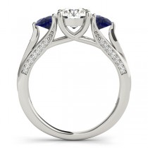 Three Stone Round Blue Sapphire Bridal Set 14k White Gold (1.92ct)