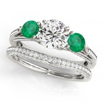 Three Stone Round Emerald Bridal Set 18k White Gold (1.92ct)