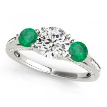 Three Stone Round Emerald Bridal Set 18k White Gold (1.92ct)
