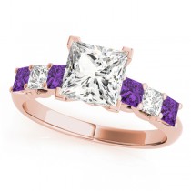 Princess Moissanite Amethysts & Diamonds Engagement Ring 14k Rose Gold (1.60ct)