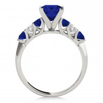 Sidestone Princess Blue Sapphire & Diamond Engagement Ring 18k White Gold (1.60ct)