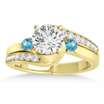 Swirl Design Blue Topaz & Diamond Engagement Ring Setting 14k Yellow Gold 0.38ct
