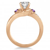 Amethyst & Diamond Swirl Engagement Ring & Band Bridal Set 18k Rose Gold 0.58ct