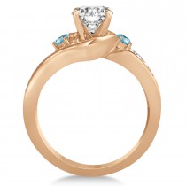 Blue Topaz & Diamond Swirl Engagement Ring & Band Bridal Set 14k Rose Gold 0.58ct