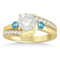 Blue Topaz & Diamond Swirl Engagement Ring & Band Bridal Set 14k Yellow Gold 0.58ct