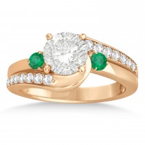 Emerald & Diamond Swirl Engagement Ring & Band Bridal Set 14k Rose Gold 0.58ct