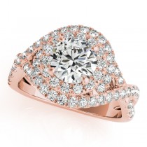 Infinity Diamond Halo Ring & Curved Band Bridal Set 14k R. Gold (1.83ct)