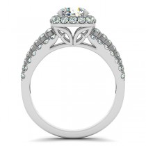Diamond Halo Engagement Ring & Band Bridal Set 14k. White Gold 1.83ct
