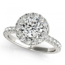 French Pave Halo Diamond Bridal Ring Set Palladium (1.45ct)