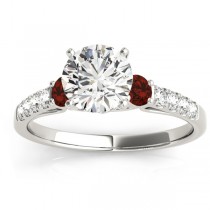 Diamond & Garnet Three Stone Engagement Ring 18k White Gold (0.43ct)