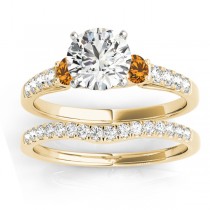 Diamond & Citrine Three Stone Bridal Set Ring 18k Yellow Gold (0.55ct)