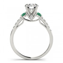 Diamond & Emerald Three Stone Bridal Set Ring 18k White Gold (0.55ct)