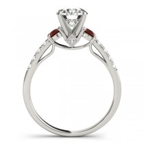 Diamond & Garnet Three Stone Bridal Set Ring 18k White Gold (0.55ct)