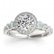 Aquamarine & Diamond Halo Engagement Ring Platinum (0.36ct)