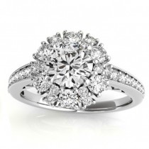 Diamond Halo Round Engagement Ring Setting 18k White Gold (1.01ct)