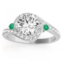 Halo Swirl Emerald & Diamond Engagement Ring Palladium (0.48ct)