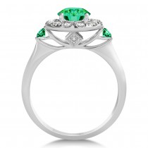 Emerald & Diamond Halo Engagement Ring 14k White Gold (1.50ct)