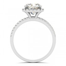 Cushion Lab Grown Diamond Halo Engagement Ring French Pave 14k W. Gold 0.70ct