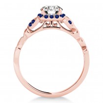 Blue Sapphire Butterfly Halo Bridal Set 14k Rose Gold (0.14ct)
