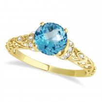 Blue Topaz & Diamond Antique Engagement Ring 18k Yellow Gold (1.12ct)