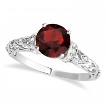 Garnet & Diamond Antique Style Engagement Ring Palladium (0.87ct)