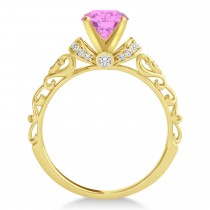 Pink Sapphire & Diamond Antique Engagement Ring 14k Yellow Gold 0.87ct